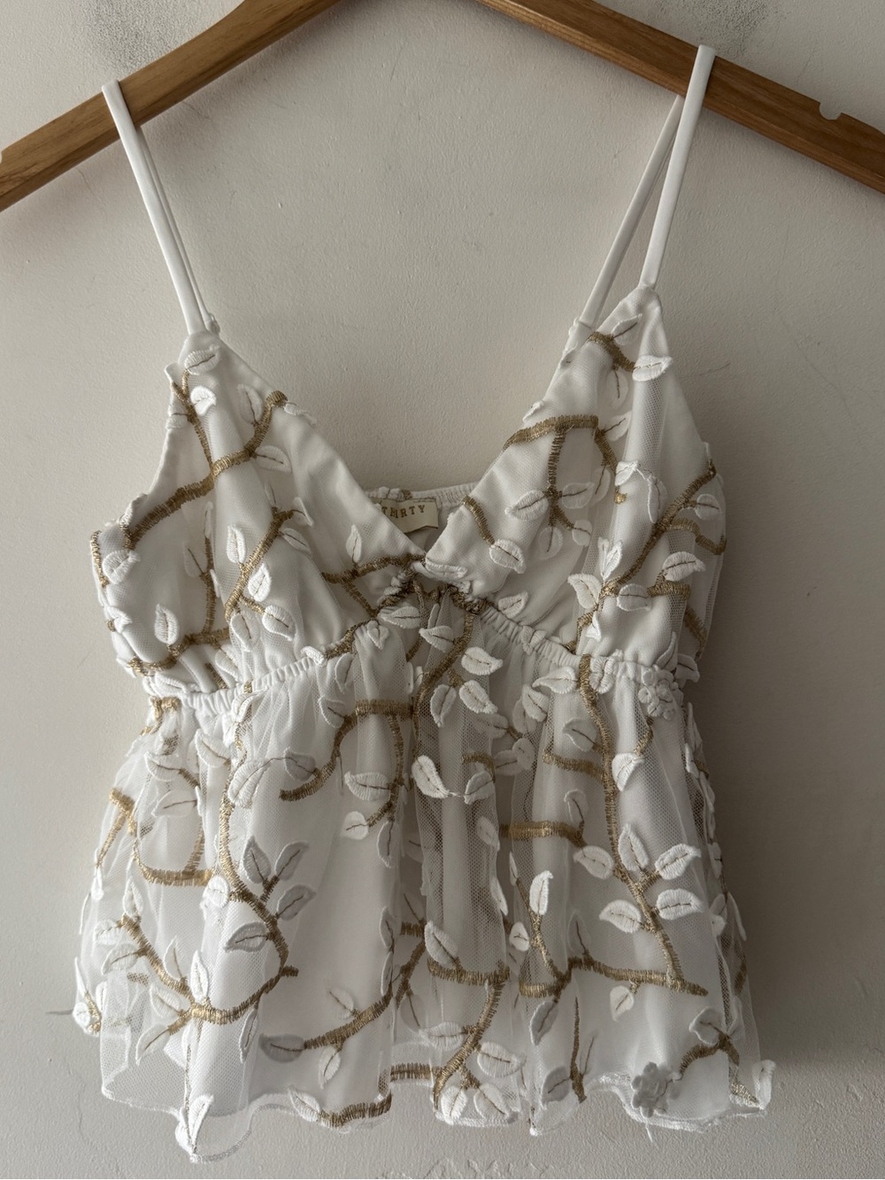Thirty Thirty White and‎ Gold Romantic Floral Cami Top